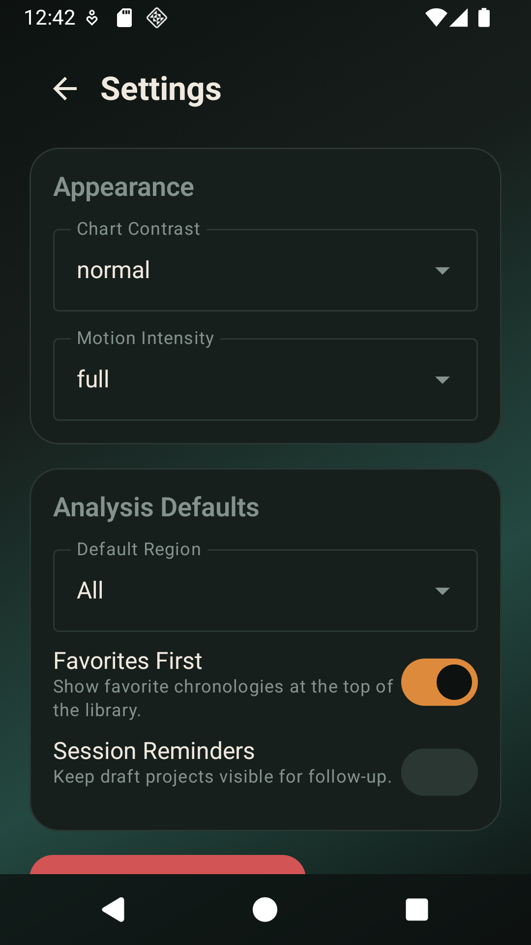 DendroChronos settings screen